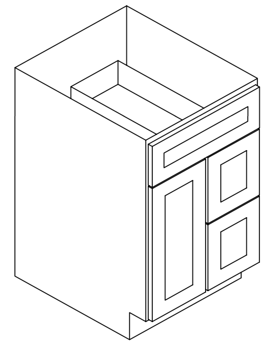 Sky Blue Shaker Vanity with Drawer Left, 1 Door, 2 Drawers 30"W 21"D 34 1/2"H