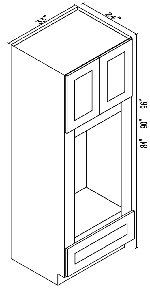 Ice White Shaker Double Oven Cabinet with 2 Butt Doors 33"W 24"D 84"H