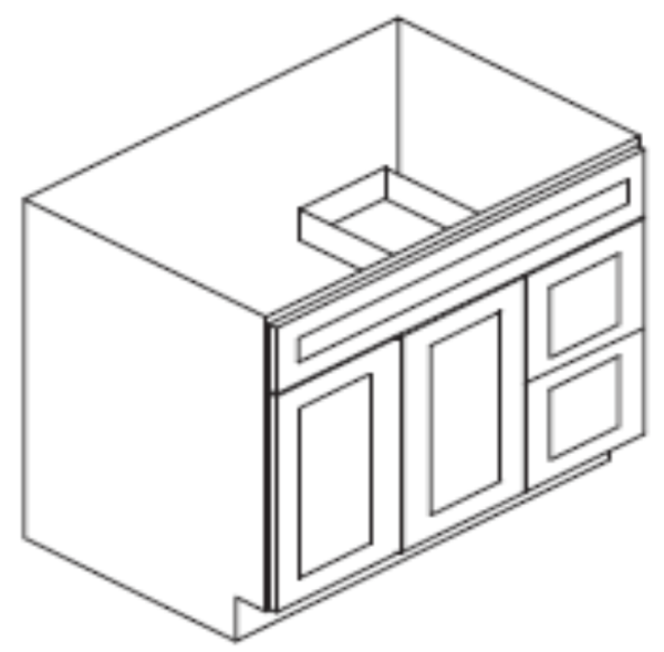 Sky Blue Shaker Vanity with 2 Butt Doors and 2 Drawers Right 36"W 21"D 34 1/2"H